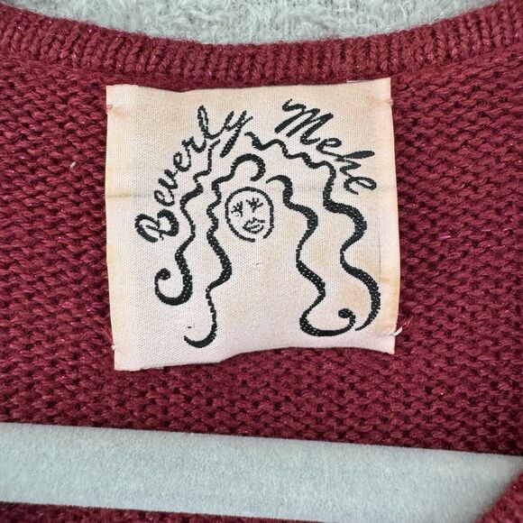 Beverly Mehe Sweater S Red Silk Knit Cardigan Button Front 3/4 Sleeve Rhinestone - Picture 2 of 14